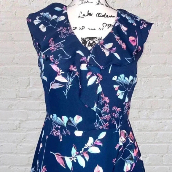 Banana Republic Size 2 High Low Ruffled Dress Navy Sleeveless Sundress - Picture 10 of 16